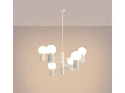 Lámpara De Araña Halo Moderno De Aluminio - 6 Fuentes Luminosas - L.64 X A.230 Cm - Blanco