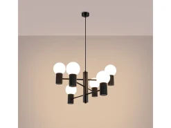 Lámpara De Araña Halo Moderno De Aluminio - 6 Fuentes Luminosas - L.64 X A.230 Cm - Negro