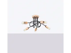 Lámpara de araña Sparkon minimalista de acero/madera - 5 fuentes luminosas 3000K - L.15 x A.26 cm - negro/madera natural