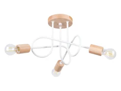 Lámpara de araña Sparkon minimalista de acero/madera - 3 fuentes luminosas 3000K - L.14 x A.26 cm - blanco/madera natural