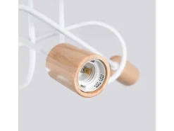 Lámpara de araña Sparkon minimalista de acero/madera - 3 fuentes luminosas 3000K - L.14 x A.26 cm - blanco/madera natural