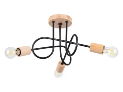 Lámpara de araña Sparkon minimalista de acero/madera - 3 fuentes luminosas 3000K - L.14 x A.26 cm - negro/madera natural
