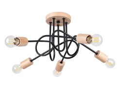 Lámpara de araña Sparkon minimalista de acero/madera - 5 fuentes luminosas 4000K - L.15 x A.26 cm - negro/madera natural