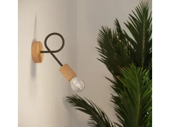Lámpara de araña Sparkon minimalista de acero/madera - 5 fuentes luminosas 4000K - L.15 x A.26 cm - negro/madera natural