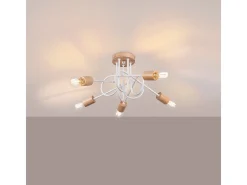 Lámpara de araña Sparkon minimalista de acero/madera - 5 fuentes luminosas 4000K - L.15 x A.26 cm - blanco/madera natural