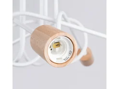 Lámpara de araña Sparkon minimalista de acero/madera - 5 fuentes luminosas 4000K - L.15 x A.26 cm - blanco/madera natural