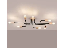 Lámpara De Araña Timbo Desván De Acero/Madera - 8 Fuentes Luminosas - L.100 X A.16,5 Cm - Negro/Madera Natural