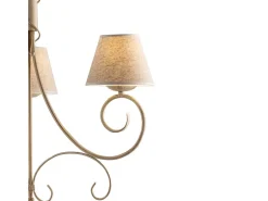 Lámpara de araña vienesa en hierro lacado marfil con decoración. Oro antiguo y pantallas de lámparas d. 13 en PVC efecto tela de yute 3 luces 118 Ø52