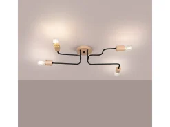 Lámpara de araña Zimbo desván de acero/madera - 4 fuentes luminosas 4000K - L.75 x A.16,5 cm - negro/madera natural