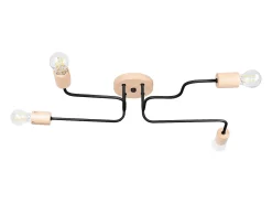 Lámpara de araña Zimbo desván de acero/madera - 4 fuentes luminosas 3000K - L.75 x A.16,5 cm - negro/madera natural