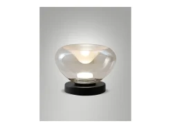 Lámpara de mesa Brena - Fabas Luce color coñac - Control táctil LED regulable de 11 W - Vidrio borosilicato cóncavo color coñac