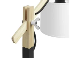 Lámpara de mesa BRITTA estilo de moderno - Alt. 45,5 cm - E27 60W - 90º grados - cable 2 metros - on&off - acero y madera - negro - pantalla de algodón blanco