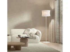 Lámpara de mesa CORA estilo clásico - Alt. 170 cm - E27 40W - pantalla cinta plisada ø38,5 cm - cable 2 mts - on&off - acero y blanco - IP20
