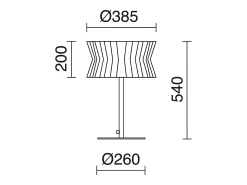 Lámpara de mesa CORA estilo clásico - Alt. 54 cm - E27 40W - pantalla cinta plisada ø38,5 cm - cable 2 mts - on&off - acero y blanco - IP20