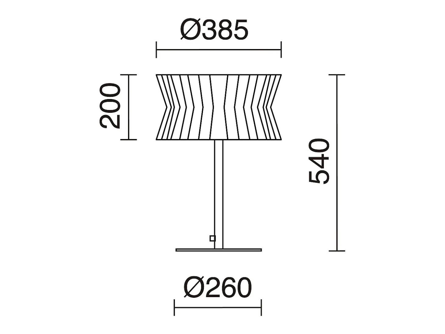 Lámpara de mesa CORA estilo clásico - Alt. 54 cm - E27 40W - pantalla cinta plisada ø38,5 cm - cable 2 mts - on&off - acero y blanco - IP20