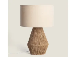 Lámpara de Mesa Cuerda Natural y Lino Muitu Dione Beige Lino