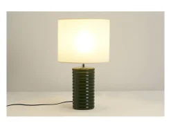 Lámpara de mesa de cerámica esmaltada verde oscuro con pantalla de color crudo 53 cm BERRO