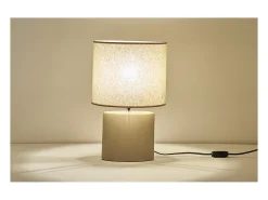 Lámpara de mesa de cerámica color topo mate con pantalla de lino natural TIGA