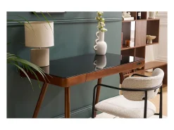 Lámpara de mesa de cerámica color topo mate con pantalla de lino natural TIGA