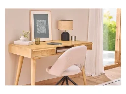 Lámpara de mesa de cerámica negra con pantalla de rafia 35 cm ROCHA