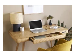 Lámpara de mesa de cerámica negra mate con pantalla de rafia TIGA
