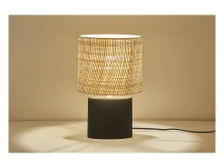 Lámpara de mesa de cerámica negra mate con pantalla de rafia TIGA