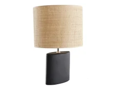 Lámpara de mesa de cerámica negra mate con pantalla de rafia TIGA
