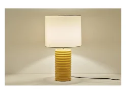 Lámpara de mesa de cerámica esmaltada amarilla con pantalla de color crudo BERRO
