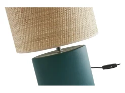 Lámpara de mesa de cerámica azul petróleo mate con pantalla de rafia natural 40 cm TIGA