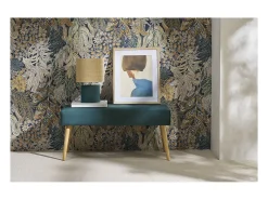 Lámpara de mesa de cerámica azul petróleo mate con pantalla de rafia natural 40 cm TIGA