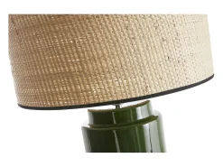 Lámpara de mesa de cerámica esmaltada verde con pantalla de rafia natural 64 cm MAJES