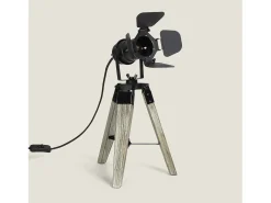 Lámpara de Mesa de Madera y Metal Cinema Kurangna XS Negro