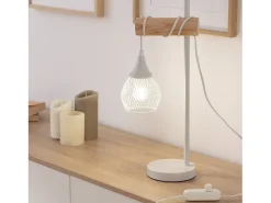 Lámpara de Mesa de Metal y Madera Monah Blanco