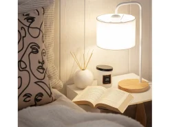 Lámpara de Mesa de Tela y Madera Jedali Blanco
