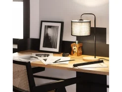 Lámpara de Mesa de Tela y Madera Jedali Blanco