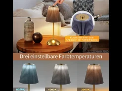 Lámpara de mesa inalámbrica Nettlife (juego de 2) - Lámpara de noche LED táctil regulable, recargable por USB, pantalla de tela, diseño moderno para dormitorio