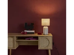 Lámpara de mesa interior cerámica pantalla efecto ratán verde