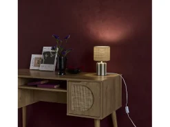 Lámpara de mesa interior cerámica pantalla de efecto de mimbre verde