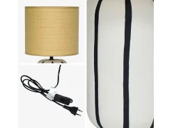 Lámpara de mesa interior de cerámica, pantalla efecto ratán blanco