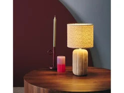Lámpara de mesa interior de cerámica, pantalla borreguito gris beige