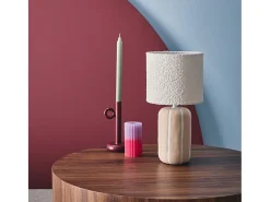 Lámpara de mesa interior de cerámica, pantalla borreguito gris beige