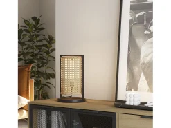 Lámpara de mesa Isao de ratán natural, diámetro 20 cm