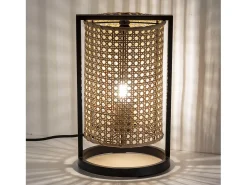 Lámpara de mesa Isao de ratán natural, diámetro 20 cm