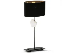 Lámpara de mesa Kontir de tela negra y base de metal gris
