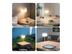 Lámpara de mesa LED inalámbrica NETTLIFE, funciona con pilas, regulable de 3000 K a 6500 K, recargable por USB-C, altura ajustable, resistente al agua.
