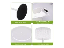 Lámpara de mesa LED inalámbrica NETTLIFE, funciona con pilas, regulable de 3000 K a 6500 K, recargable por USB-C, altura ajustable, resistente al agua.