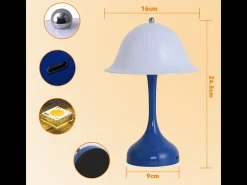 Lámpara de mesa LED inalámbrica Nettlife: lámpara de noche táctil regulable, 3 temperaturas de color, recargable por USB, diseño moderno