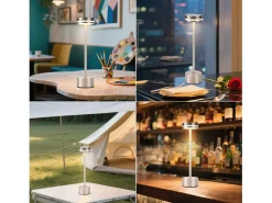 Lámpara de mesa LED inalámbrica Nettlife, funciona con pilas, regulable, recargable por USB-C, táctil dorada, para escritorio (plateada, paquete de 2)