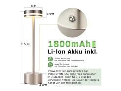 Lámpara de mesa LED inalámbrica Nettlife, funciona con pilas, regulable, recargable por USB-C, táctil dorada, para escritorio (plateada, paquete de 2)