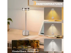 Lámpara de mesa LED inalámbrica Nettlife, funciona con pilas, regulable, recargable por USB-C, táctil dorada, para escritorio (plateada, paquete de 2)